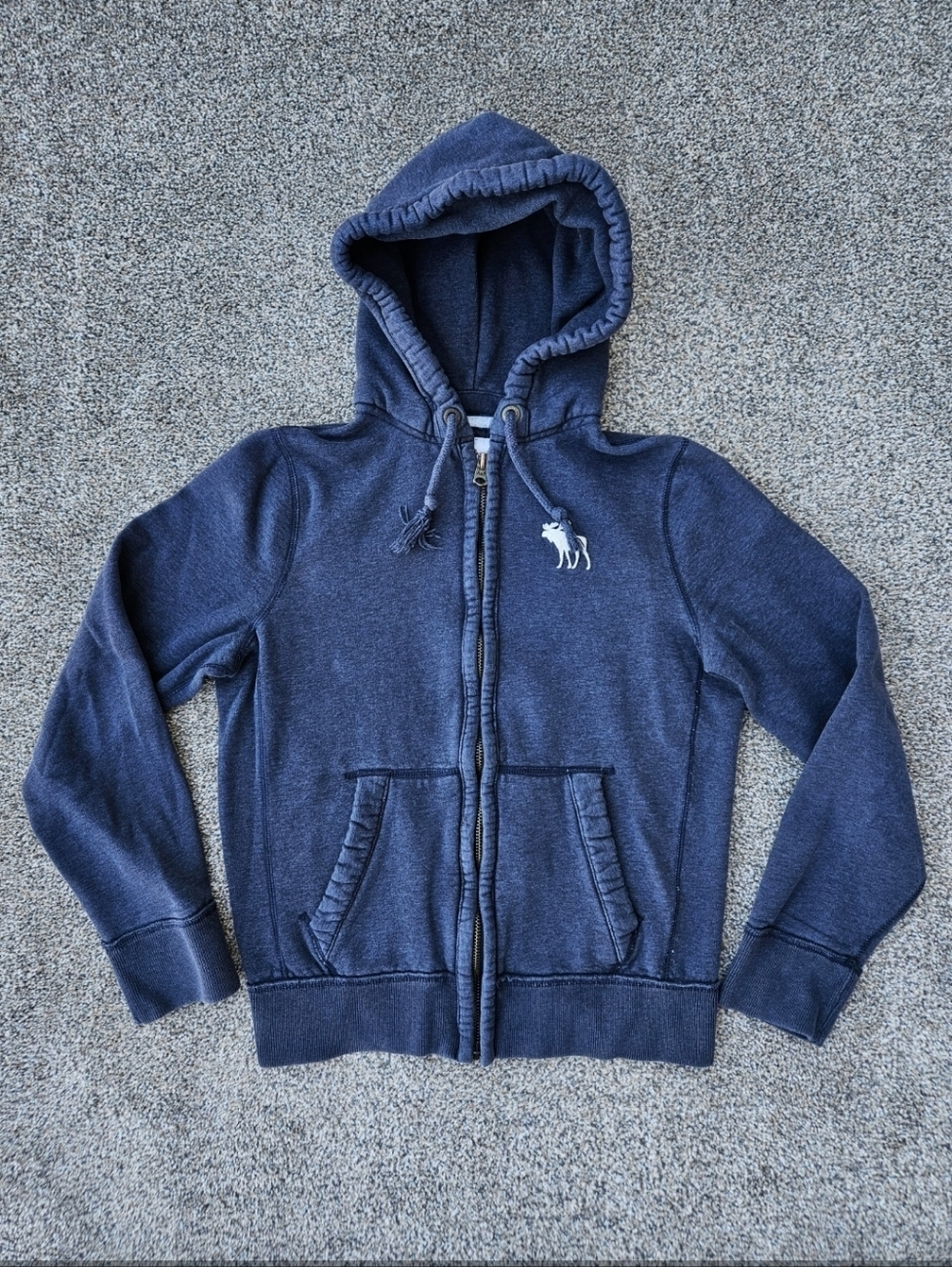 Vintage Y2K Abercrombie Heavyweight Zip Up Blue Hoodie Sweatshirt Moose Logo MED